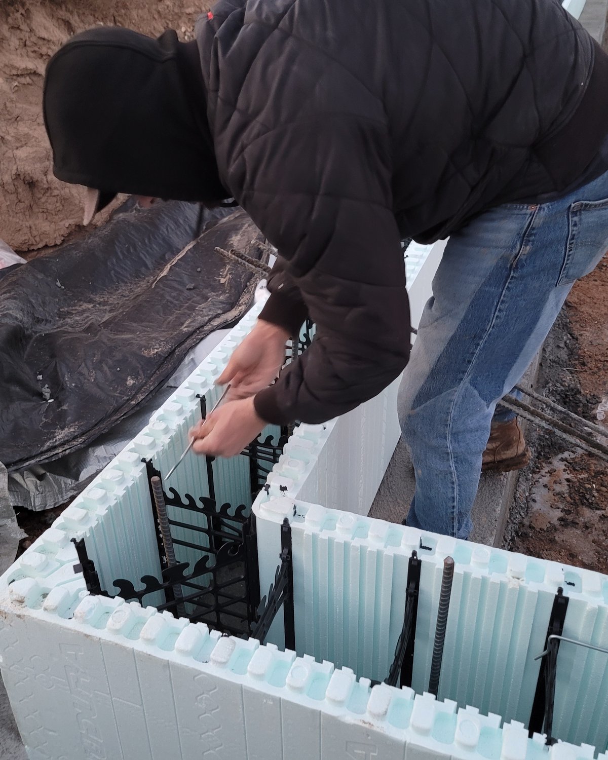 ICF foundation panels being installed