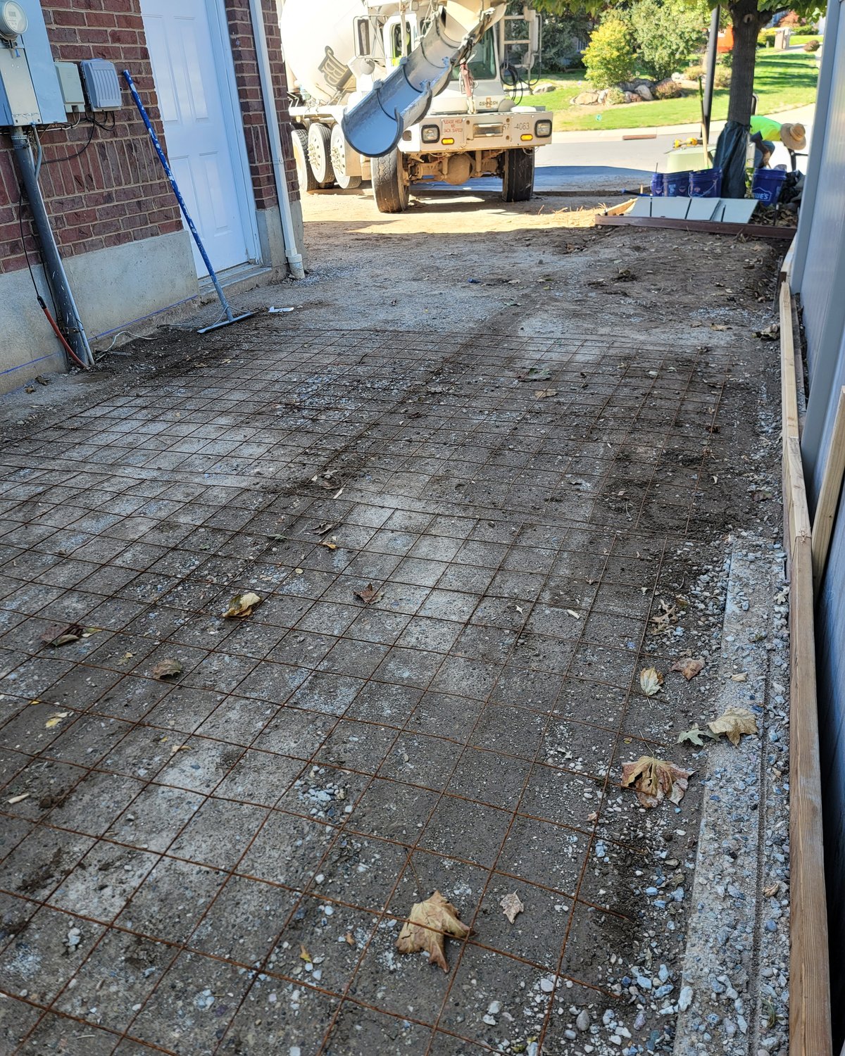 Rebar mesh laid for a driveway pour