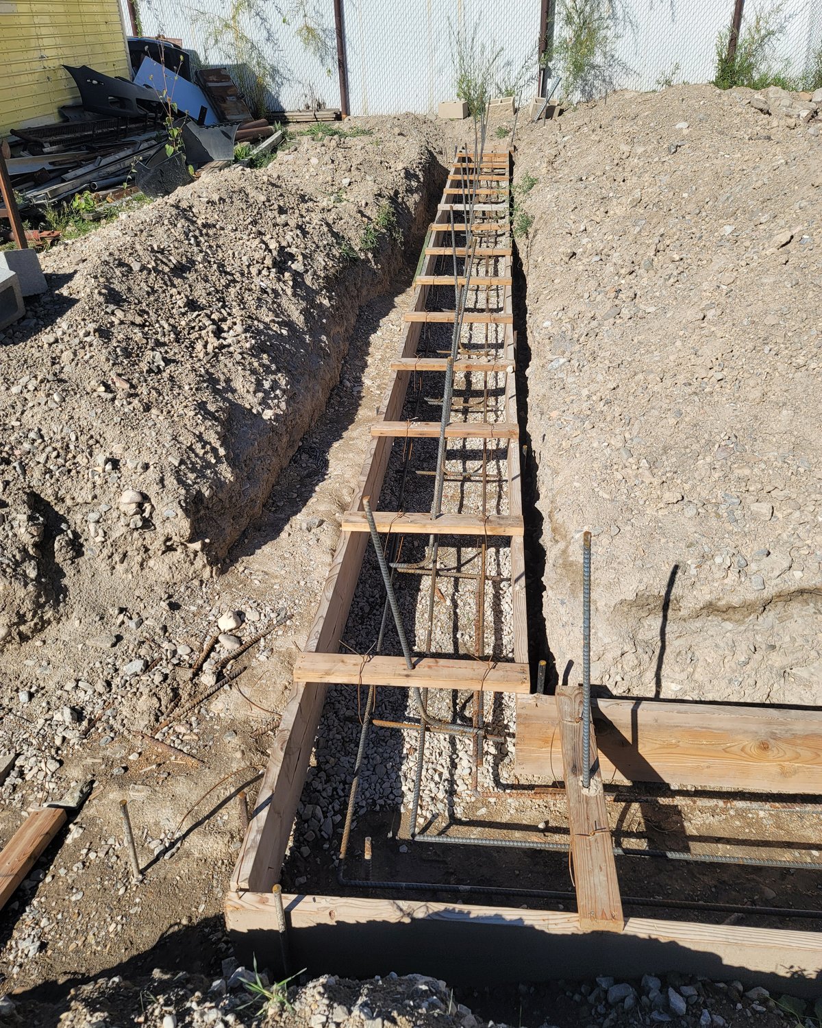 Footing trench with rebar in dirt
