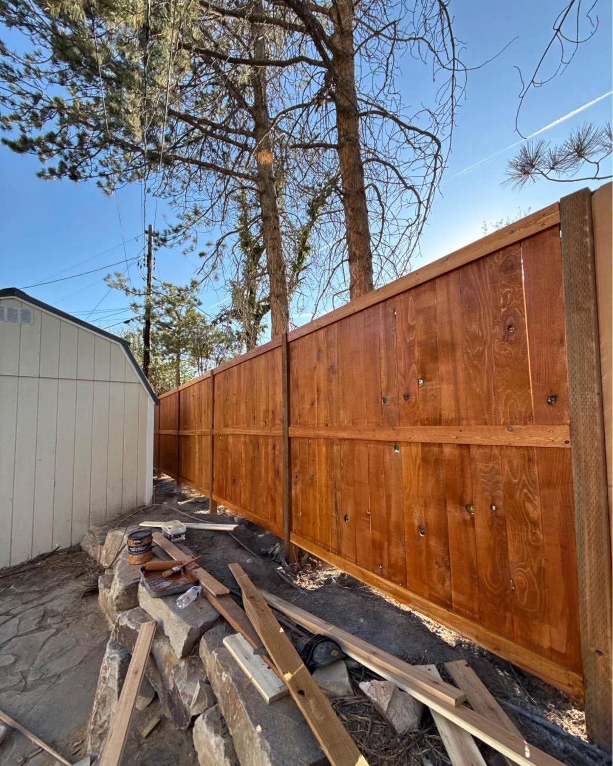 Long cedar privacy fence run