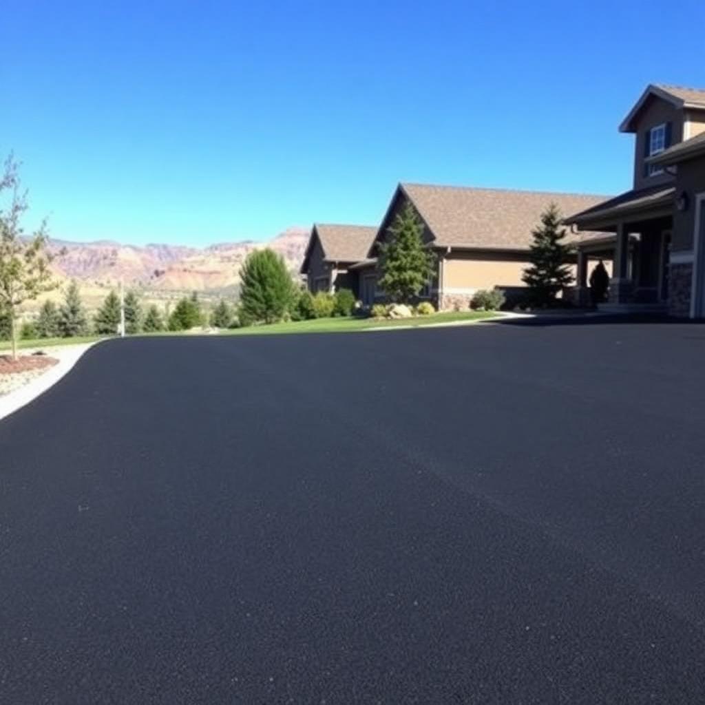 Freshly paved asphalt driveway