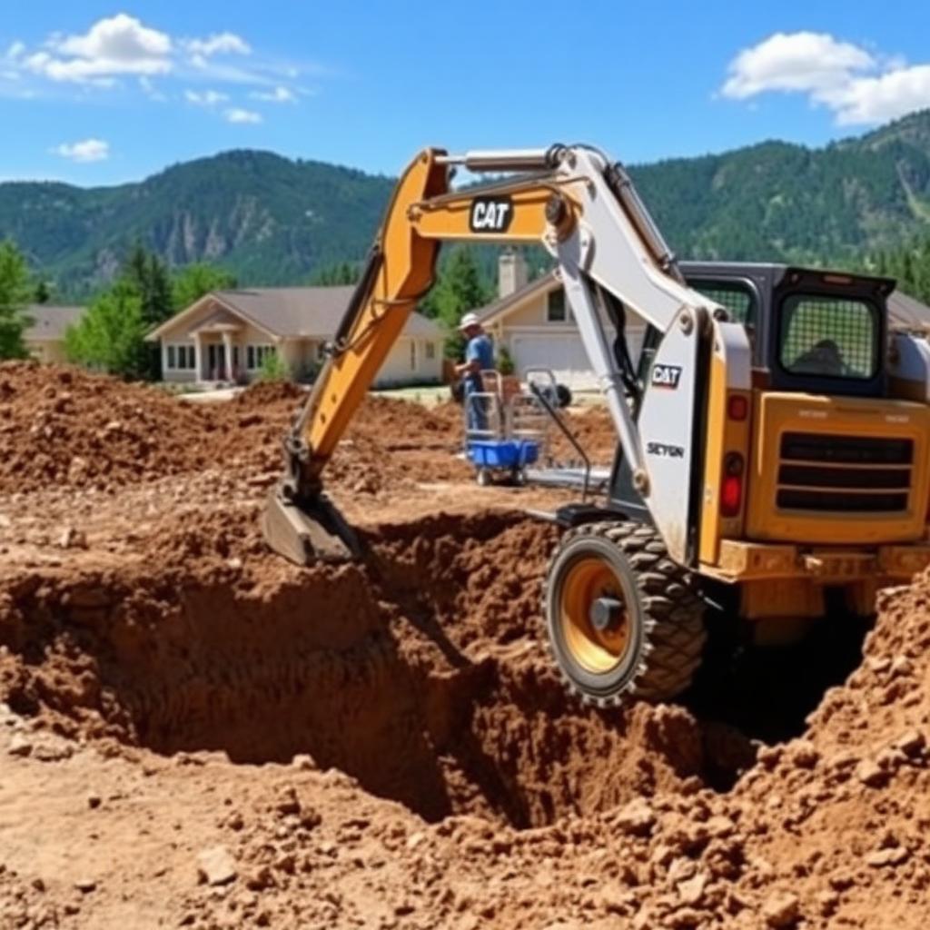 Excavator digging a foundation hole