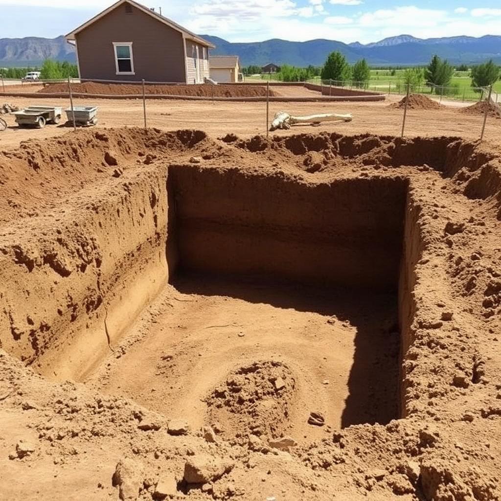 Freshly excavated foundation hole
