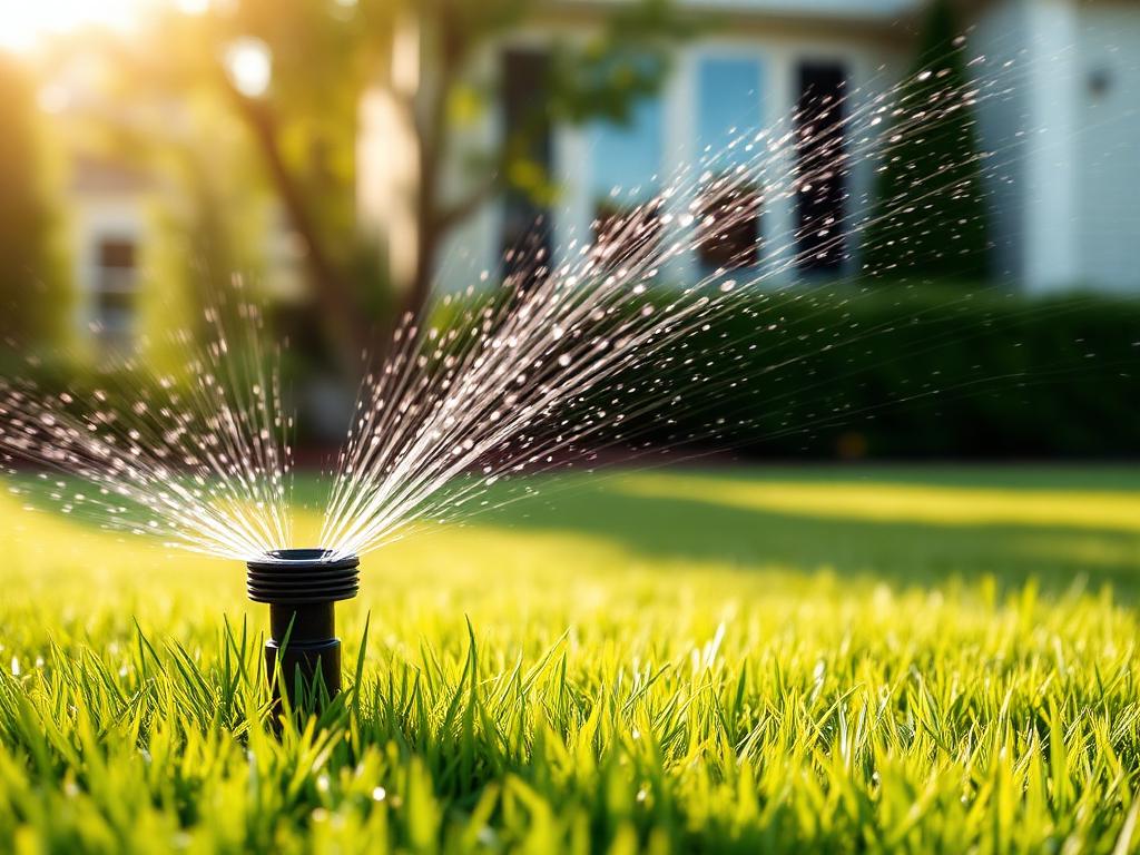 Sprinkler heads watering a lawn